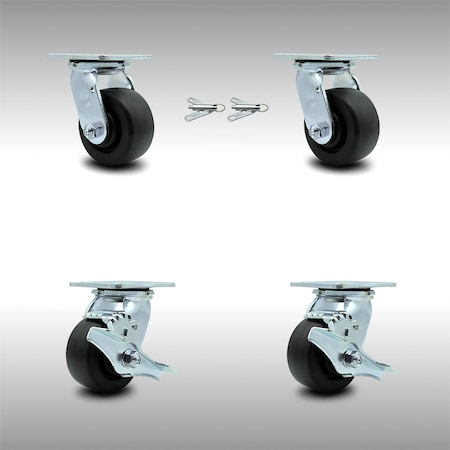 Service Caster 4 Inch SS Polyolefin Caster Set with Roller Bearings 2 Swivel Lock 2 Brake SCC SCC-SS30S420-POR-BSL-2-TLB-2